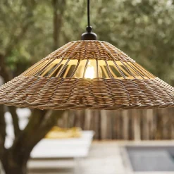 Suspension métal et rotin naturel E27 15W IP44 Esterel Ø56 x H.96 cm