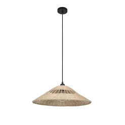 Suspension métal et rotin naturel E27 15W IP44 Esterel Ø56 x H.96 cm
