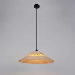 Suspension métal et rotin naturel E27 15W IP44 Esterel Ø56 x H.96 cm