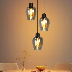 Suspension Nettlife noire pour table à manger - Lampe suspendue E27 à flamme unique en verre fumé vintage sans source lumineuse