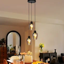Suspension Nettlife noire pour table à manger - Lampe suspendue E27 à flamme unique en verre fumé vintage sans source lumineuse