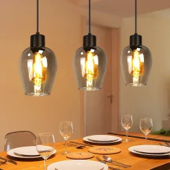 Suspension Nettlife noire pour table à manger - Lampe suspendue E27 à flamme unique en verre fumé vintage sans source lumineuse