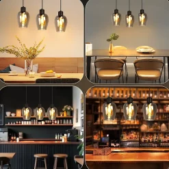 Suspension Nettlife noire pour table à manger - Lampe suspendue E27 à flamme unique en verre fumé vintage sans source lumineuse