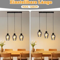 Suspension Nettlife noire pour table à manger - Lampe suspendue E27 à flamme unique en verre fumé vintage sans source lumineuse