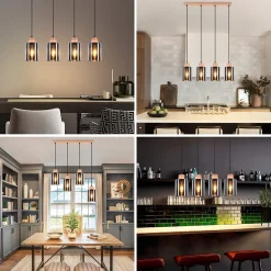 Suspension NETTLIFE pour table à manger, lampe suspendue en verre, lampe de table à manger vintage, 4 flammes en verre fumé, E27