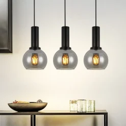 Suspension NETTLIFE vintage 3 flammes lampe suspendue verre E27 à manger lampe réglable en hauteur industrielle