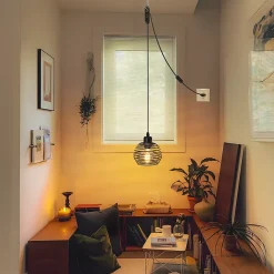 Suspension Nettlife Vintage 1 Ampoule : Suspension Industrielle Noire avec Câble de 4,5 m avec Prise et Interrupteur, Douille E27