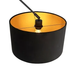 Suspension noire avec abat-jour en velours noir et or 35 cm - Blitz