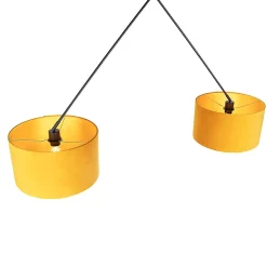 Suspension noire avec abat-jour en velours ocre et or 35 cm - Blitz