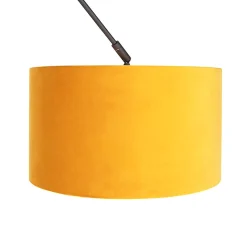 Suspension noire avec abat-jour en velours ocre et or 35 cm - Blitz
