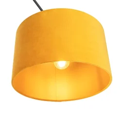Suspension noire avec abat-jour en velours ocre et or 35 cm - Blitz