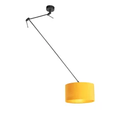 Suspension noire avec abat-jour en velours ocre et or 35 cm - Blitz