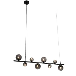 Suspension noire avec verre fumé oblong 8 lumières - Monaco