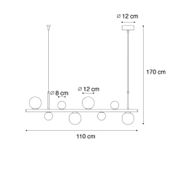 Suspension noire avec verre fumé oblong 8 lumières - Monaco