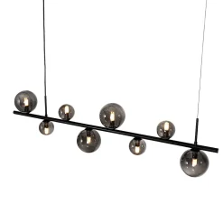 Suspension noire avec verre fumé oblong 8 lumières - Monaco