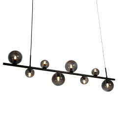 Suspension noire avec verre fumé oblong 8 lumières - Monaco