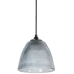 Suspension Ogive verre strié IP20 E27 60W H.13 x Ø16 cm noir fumé Corep