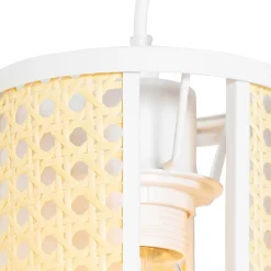 Suspension orientale blanche avec rotin 3 lumières oblongue - Akira