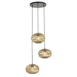 Suspension orientale en bambou 3 lumières ronde - Amira