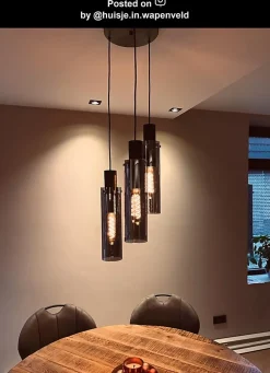 Suspension ORLANDO en verre avec 3xE27 - Fumé - Lucide