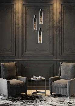 Suspension ORLANDO en verre avec 3xE27 - Fumé - Lucide