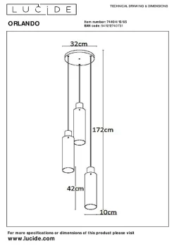 Suspension ORLANDO en verre avec 3xE27 - Fumé - Lucide