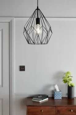 Suspension Phobeto E27 IP20 60W Ø 31 x l. 110 cm GoodHome noir mat