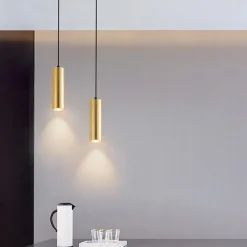 Suspension Plafonnier Moderne en Aluminium Doré Minimaliste en Forme de Tube 20cm avec Douille GU10