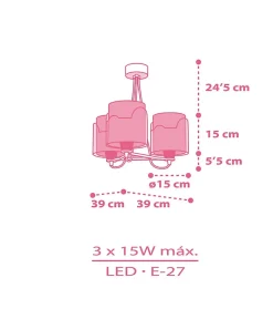 Suspension pour enfants à 3 lampes Little Elephant Éléphante rose
