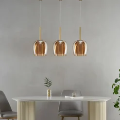 Suspension raffinée cloche dorée verre ambré LED intégrée - Eriska