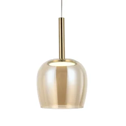 Suspension raffinée cloche dorée verre ambré LED intégrée - Eriska