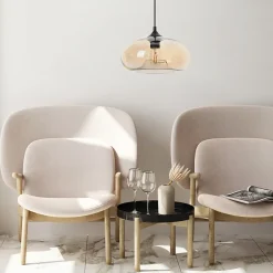 Suspension ronde Bronks en verre ambré E27 IP20 ⌀.28 x H.98 cm Lussiol