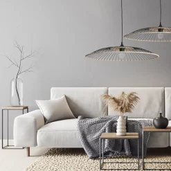 Suspension ronde en métal Soliflore IP20 E27 40W rotin coloris noir ⌀60 x H.83 cm Lussiol