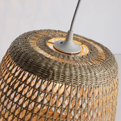 Suspension ronde Mali en jacinthe d'eau beige E27 ⌀.30 x H.100 cm Lussiol