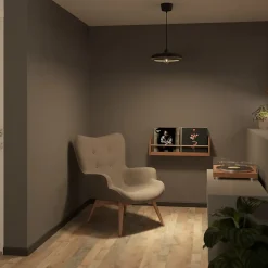 Suspension ronde noire en céramique E27 15W, H.110 x Ø30 cm, GoodHome Osage