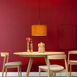 Suspension ronde Tony velours cotelé jaune moutarde Ø35cm IP20 E27 20W Brilliant