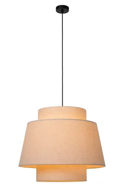 Suspension ronde Tribute tissu beige crème IP20 E27 40W Ø60 x H.180cm Lucide
