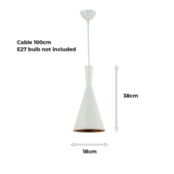 Suspension Rétro Industrielle avec Abat-jour en Aluminium Blanc, E27.