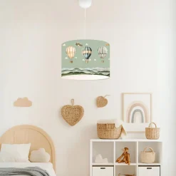 Suspension Rugby pour enfant E27 70 cm motif de montgolfière vert lux.pro