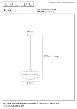 Suspension RUNA en métal avec 1xE27 - Rose - Lucide
