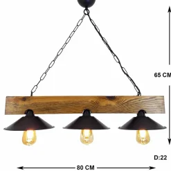 Suspension rustique 3 lampes bois et noire - ENOLA
