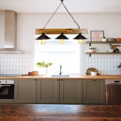 Suspension rustique 3 lampes bois et noire - ENOLA