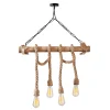 Suspension rustique filaire 4 lampes cordes et bois - LOANE