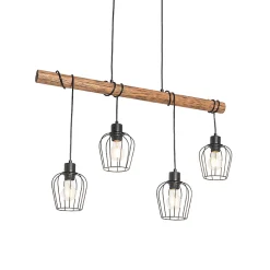 Suspension rustique noire avec bois 4 lumières - Stronk