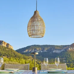 Suspension solaire bohème naturel style vannerie tressée LED blanc chaud HOLIDAY H 42 cm