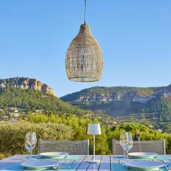 Suspension solaire bohème naturel style vannerie tressée LED blanc chaud HOLIDAY H 42 cm