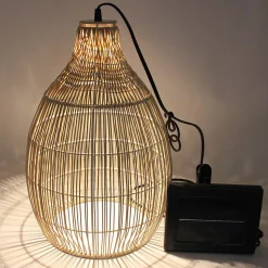 Suspension solaire bohème naturel style vannerie tressée LED blanc chaud HOLIDAY H 42 cm