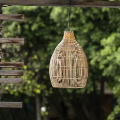 Suspension solaire bohème naturel style vannerie tressée LED blanc chaud HOLIDAY H 42 cm