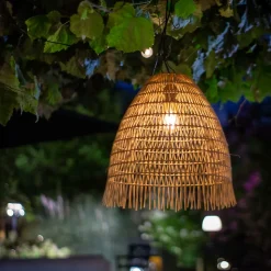 Suspension Solaire Effet Rotin IP44 3000K - Éclairage Terrasse, Balcon, Pergola, Jardin - Groupe DDC