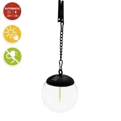 Suspension solaire, LED effet filament, diamètre 10cm. noir